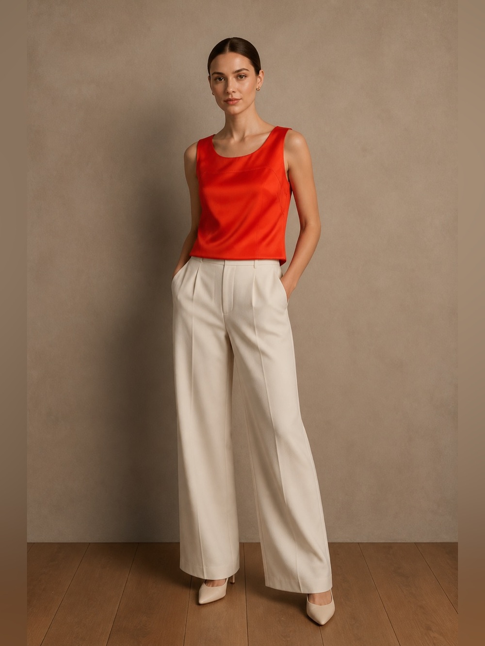 Ann Taylor Chic Orange Satin Scoop Neck Tank.